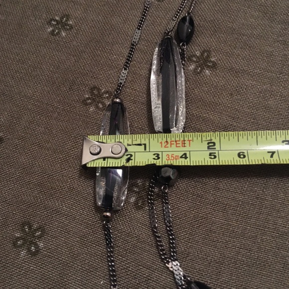 Vintage Black And Clear Beaded Silver Tone Layered Sweater Necklace - Picture 6 of 8